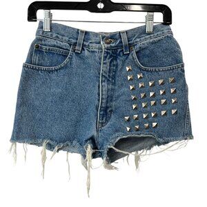 $995 Fendi VINTAGE Blue Denim Embellished Studded High Waist Shorts size 2/29